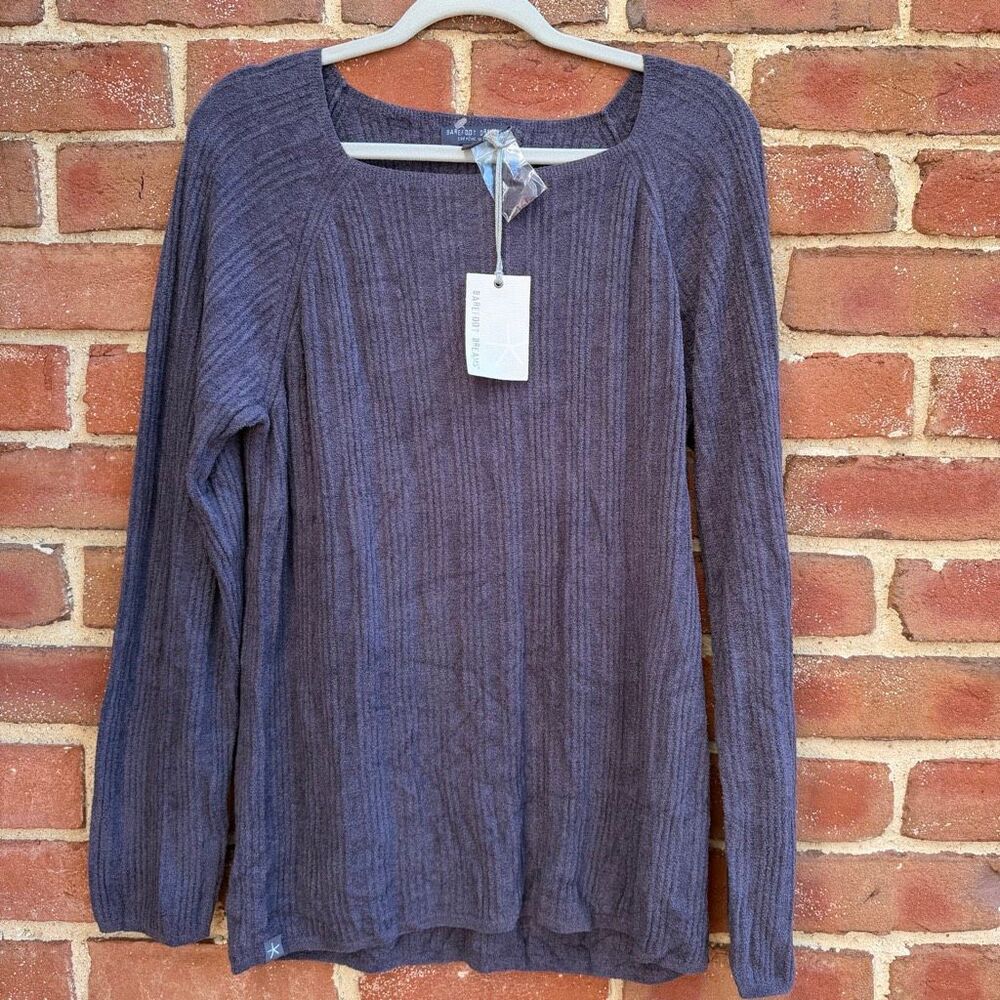 Barefoot Dreams CozyChic Ultra Lite Rib Knit Pullover Sweater deep violet 1X NWT